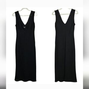 Mandee's Black Midi 90's Sheer V-Neck Detail Sleeveless Sheath Dress Medium